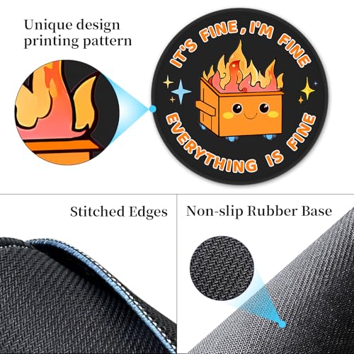 Hancynir Funny Mouse Pad, Dumpster on Fire Round Mousepad for Office Desk - color: Cute Funny Dumpster