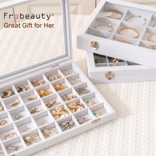 Frebeauty 35 Grid Earring Organizer,Velvet Jewelry Tray with Clear Lid - color: White, size: 35 Grid