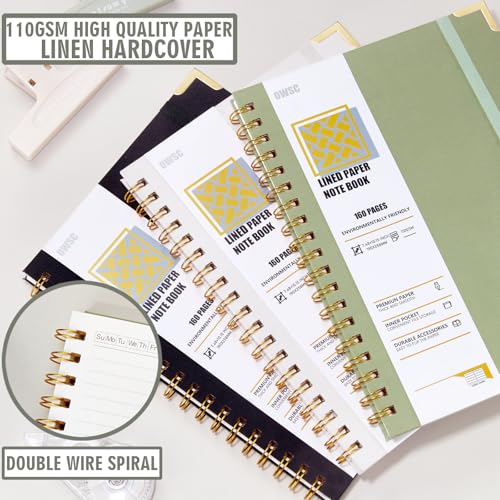 OWSC Lined Spiral Notebook, Hardcover 7.1 x 10 IN B5 Notebook, 3 Pack Mix - size: 3 Pack B5 Grey Green Black