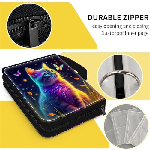 Card Binder 400 Pockets, 50 Sleeves Large Binder Trading Cards Holder 4 Pocket, Storage Organizer, Album Folder Case Protector Collector Gift Colorful Cute Cat Butterfly - color: Colorful Cute Cat Butterfly, size: 4 Pocket