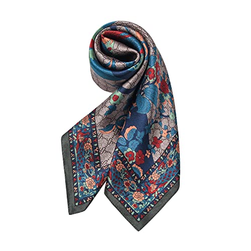 100% Mulberry Silk Scarf - 25.6" Square Neckerchief & Headscarf Gift Packed - color: Bird Tree