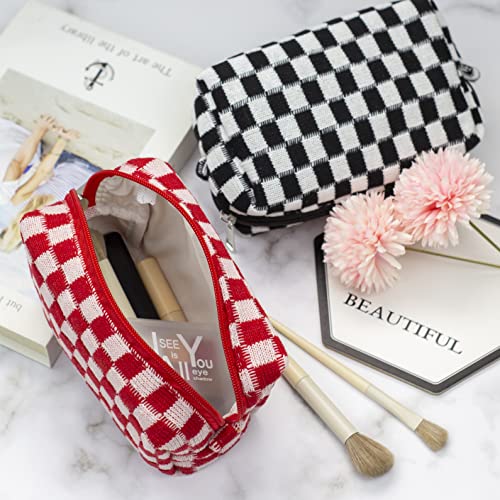 PAZIMIIK Checkered Makeup Bag for Purse, Small Travel Cosmetic Pouch,Red - color: Red