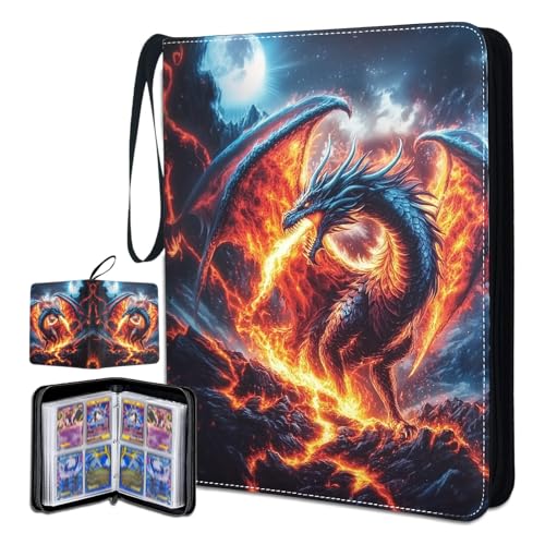 Card Binder 4 Pocket, Trading Card Binder Holder 400 Cards, Double-Sided Collectible Case for Game Cards, Dragon Binder for Collectors, Album Book Storage Collection Gifts for Boys and Girls - color: Fire#Dragon, size: 400 Pockets