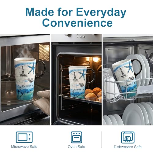 Topadorn 17oz Ceramic Travel Coffee Mug with Lid, Microwave Safe Tea Cup - color: North Beach