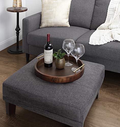 Kate and Laurel Lipton Mid-Century Modern Round Wooden Tray, 15.5" Diameter, Dark Walnut Brown with Gold Handles, Decorative Accent Tray for Storage and Display - color: Walnut Brown, size: 15.5"