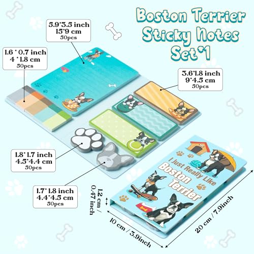 Xqumoi I Just Really Like Boston Terrier Sticky Notes Set, 550 Sheets, Cute Boston Terrier Self-Stick Notes Pads Animal Divider Tabs Bundle Writing Memo Pads Page Marker Back to School Office Supplies - color: 1pack-boston Terrier