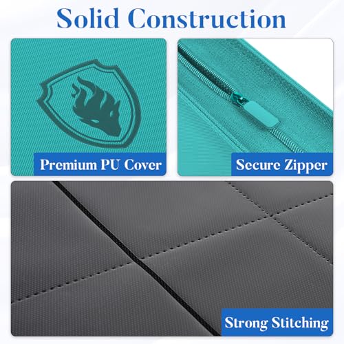 Premium Zip Card Binder 12 Pocket, Fabmaker 912 Pocket Trading Card Binder - color: Turquoise, size: 12 Pocket - 15" x 13.6"
