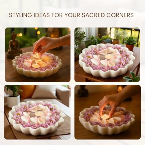 RITUALISTIC Marble Lehar Urli | Urli for Flower Decoration | Marble Urli Bowl for Home Decoration | Kitchen Décor | Bowl for Decorations | Perfect for Festive Occasion & Valentine's day gift - style: Lehar Marble Urli