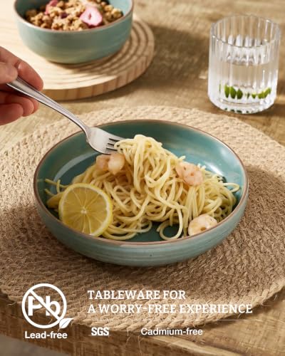 famiware Meteor 33 oz Pasta Bowls Set of 4, Peacock Green - color: Peacock Green, size: Set of 4