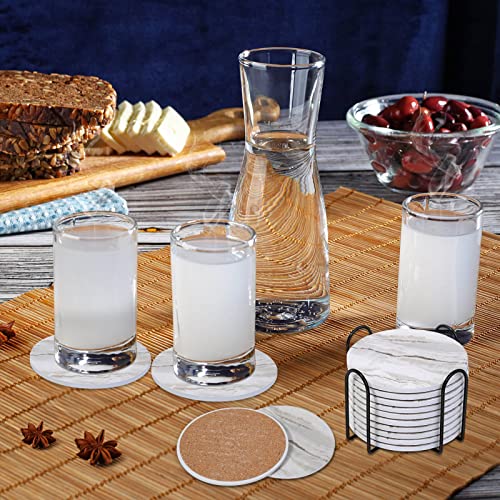 Acejoz Drink Coasters with Holder for Coffee Table, Absorbent Coaster Set of 6, Marble Style Ceramic Coaster for Wooden Table, Suitable for Kinds of Cups, Home Decor, 4 Inches - color: Grey Marble