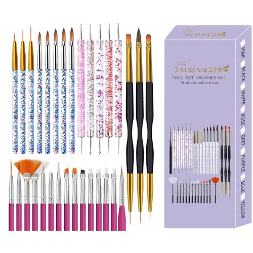 31PCS Nail Art Brush Set, Liner, Dotting, Fan & Flat Brushes - color: hot pink