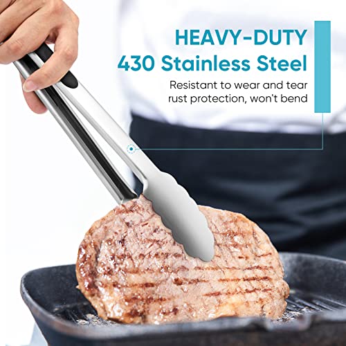 12-Inch Kitchen Tongs for Cooking,Heat-Resistant Stainless Steel Tong,Black - color: 12"-Stainless Steel