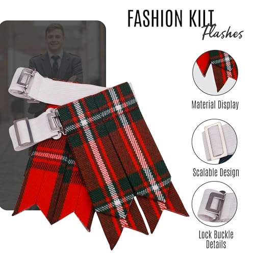 EZE Kilt Flashes for Men with Heavy Buckle Adjusters, Plain & Tartan Kilt Sock Flashes Acrylic Wool - color: Macgregor