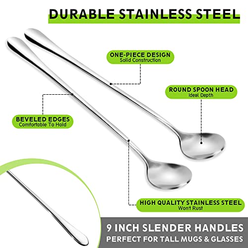9" Ice Cream Spoons Long Handle Iced Tea Spoons Thicken Heavy Duty 6Pcs - style: 6-Pack
