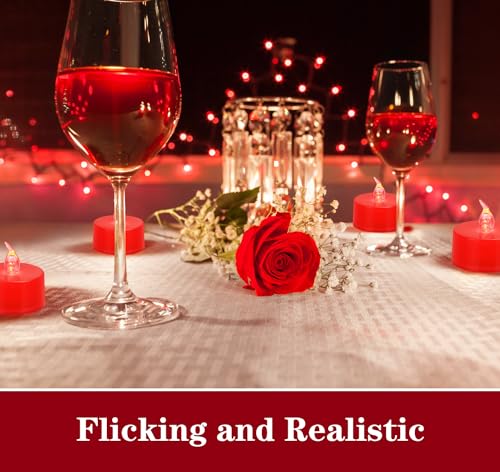 KOABY 12 Pack Red Light Flameless Tea Lights, Red Base, Last 100H - color: Red Light, Red Base, size: 12 Pack