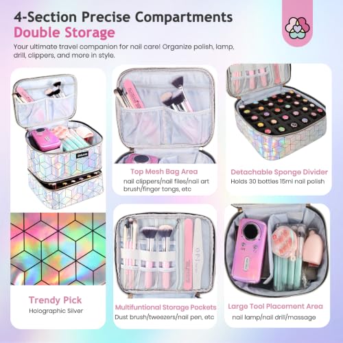 SAVILAND PU Leather Nail Polish Organizer Bag for Nail Tech, Holographic - color: C-Holographic