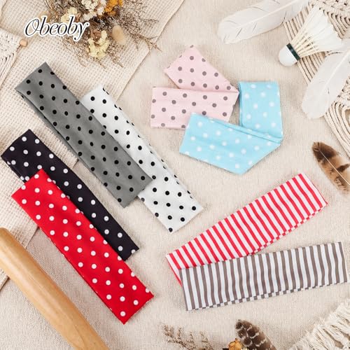 obeoby 8 Pcs Polka Dot Headbands for Y2k Outfits, Non-Slip Cloth Headband - color: Polka dots