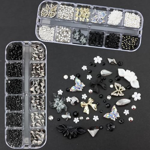 Black Nail Charms Rhinestones for Women Nail Design - color: Colorful-23