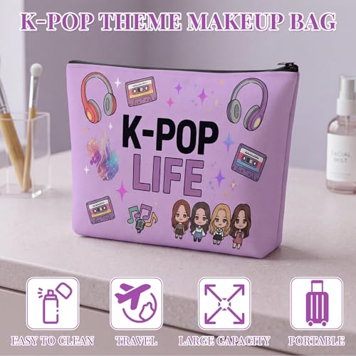 Kacctyen 4 Pack K-pop Makeup Bags Canvas Zipper Pouches Concert Gifts