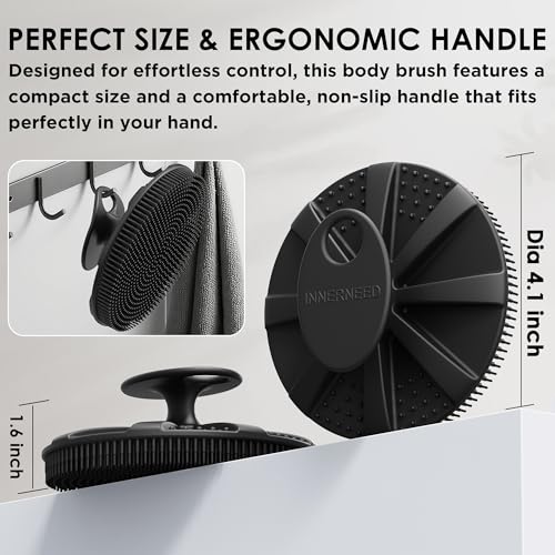 INNERNEED Food-Grade Soft Silicone Body Scrubber Brush, Silver Zinc Infused - color: Black+drak Green-silver