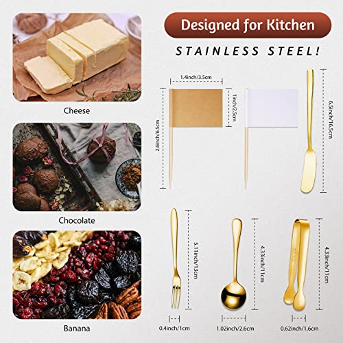 Patelai 14 Pcs Charcuterie Utensils Cheese Knives Forks,Golden - color: Golden