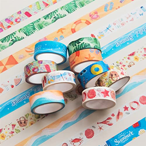 YUBBAEX 10 Rolls Four Seasons Washi Tape Set Beach Ice Cream Masking Decorative Tapes (Summer) - color: Summer