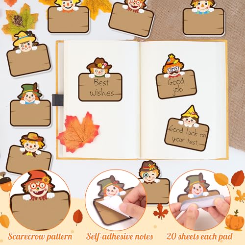 CJiangpo 30Pcs Fall Sticky Notes - Cute Scarecrow Sticky Note Pads, 600 Sheets Self Stick Notepad Memo Pads Funny Page Marker - color: Scarecrow