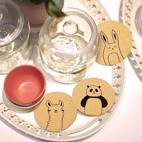Coasters for Drinks with Holder Set of 6, Cute Animals Coaster Bulk for House Warming Gifts for New Home Couples Absorbent Cork Wood Cup Desk Coffee Table Office Kitchen Decor, Round 4" - color: Animals
