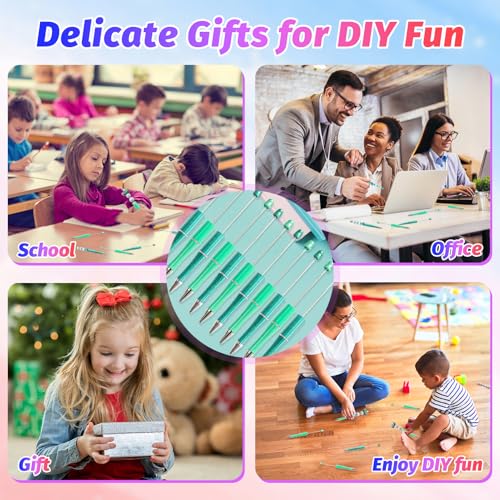 300 Pieces DIY Beadable Pen Kit – 100 Plastic Ballpoint Pens with Refills & Bags – School Supplies, Office Accessories & Decorative Items for Students & Teachers (Cyan) - color: Cyan, size: 100