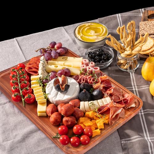 16" X 10" Large Wooden Serving Trays Acacia Wood Charcuterie Boards - size: 16" × 10" × 0.8"