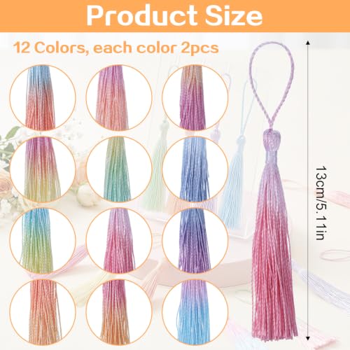 24 Pcs Mini Tassels Bookmark, 12 Colors