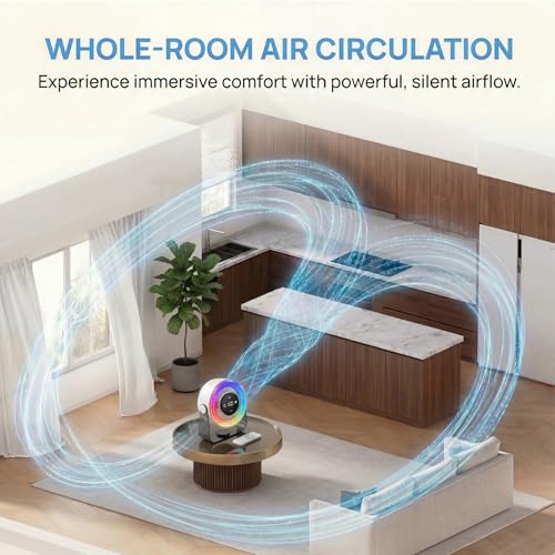 Desk Fan for Bedroom,Quiet Rechargeable Colored LED Light Table Fan - color: White