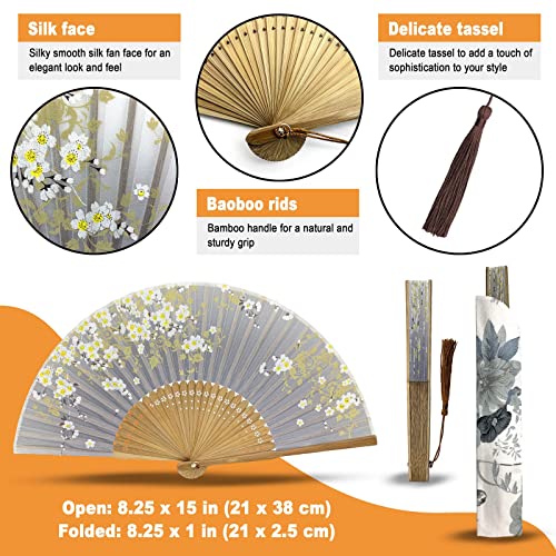 Hand Fan for Women Foldable - Folding Chinese Japanese Vintage Bamboo Silk Fan - Ideal for Hot Flashes, Church, EDM, Festivals, Dancing and Gifts (Sakura-Gray) - color: Sakura-gray