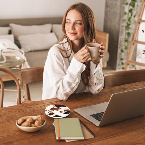Drinks Coasters Set of 4, Cow Print Round 4" Cup Coasters, Absorbent Ceramic Stone Coasters with Cork Base, Cute Coasters for Table Home Décor, Ideal Gifts for Women Men - color: Cow