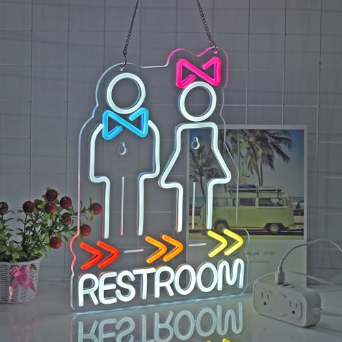 Restroom Neon Sign,Bathroom Lounge Shop LED Light Wall Decor Sign - color: White-RESTROOM