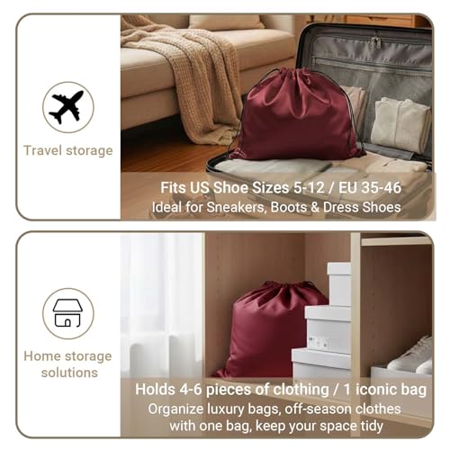 Q&J Fabric Co. 6 Pack Satin Dust Bags for Purses and Handbags - Purse Storage Organizer with Drawstring, Dustproof Travel Storage Pouches for Handbags, Shoes, Boots & Clothes (15.7"x19.7", Burgundy) - color: Burgundy, size: 15.7"x19.7"