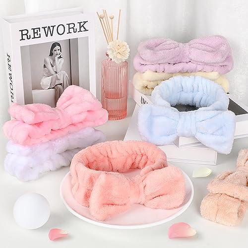 8 Pcs Spa Headband for Women Facial Skincare Makeup Headbands Coral Fleece - color: Black, khaki, beige, white, light blue, light purple, ivory pink, light pink