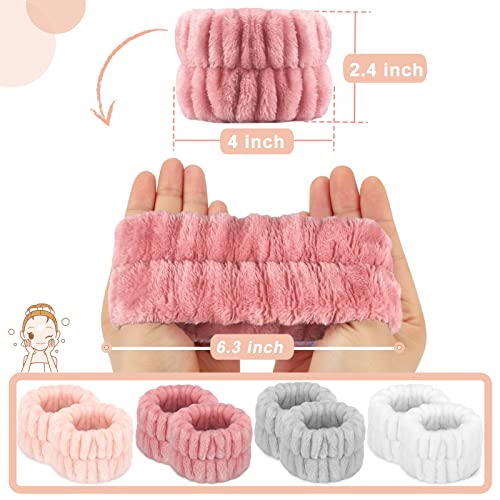 Crosize 8 Pcs Microfiber Wrist Bands for Washing Face, Women's Absorbent Face Washing Wristbands, Prevent Water from Spilling Down Your Arms - color: Grey, Pink, White, Rose