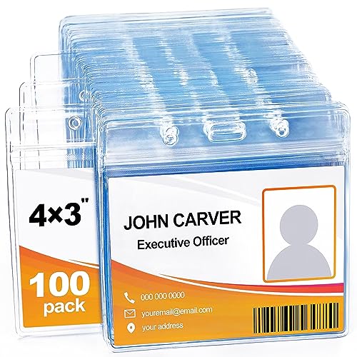 100Pcs Clear Plastic Extra Thick Horizontal Card Holders 4x3 Inch