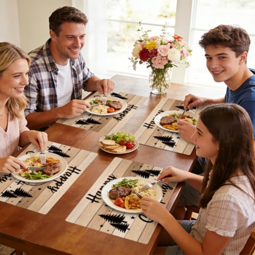 Peacoblue Placemats Set of 4,Faux Leather Camper Van Design - style: Camper Van and Camping Logs