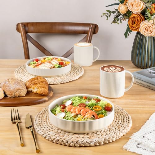 theterra Ceramic Coffee Mugs Set of 6, 14.2 oz Coffee Cups with Handle - color: Beige, size: 14 OZ (Set of 6)