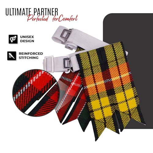 EZE Kilt Flashes for Men with Heavy Buckle Adjusters, Plain & Tartan Kilt Sock Flashes Acrylic Wool - color: Buchanan