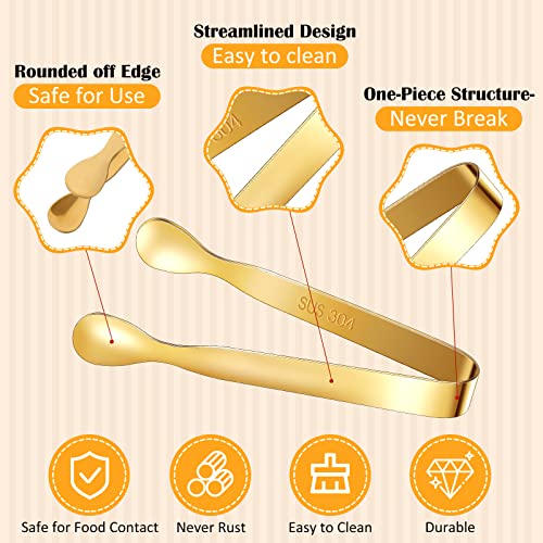 Vesici 12 Pcs Mini Serving Tongs 5 Inch Small Food Tongs, Gold - color: Gold
