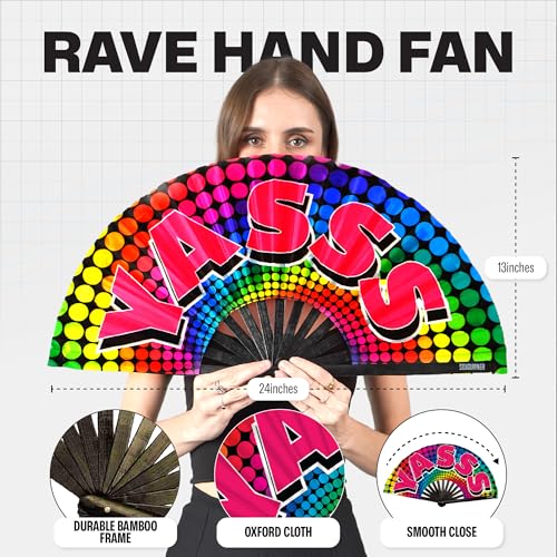 SoJourner Folding Rave Fan, Yasss - color: Yass