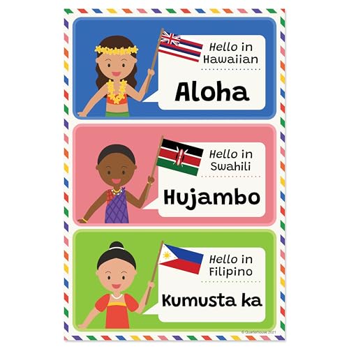 Quarterhouse 7 Poster Hello in 21 Languages Classroom Set - color: Hello in 21 Languages
