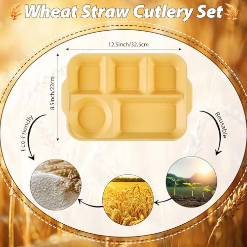 Pinkunn 8 Pcs 13'' Divided Plates for Adults Wheat Straw, Bright - color: Bright