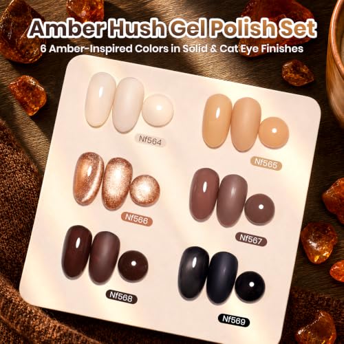 Beetles Brown Gel Nail Polish Set, 6 Colors Fall Nude Beige Black - color: A-Mixed Finishes | Amber Hush