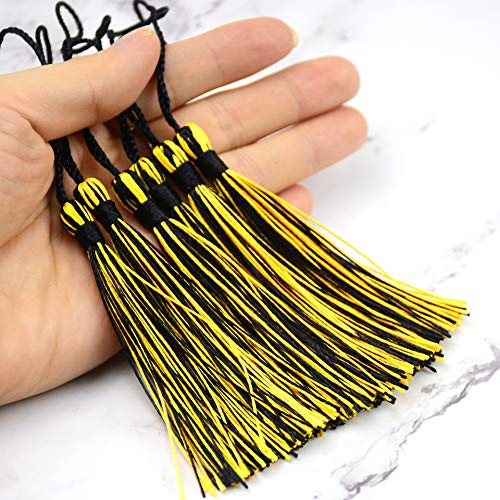 100Pcs 5 Inch Silky Bookmark Tassels for Jewelry, Souvenir(Black Gold) - color: Black&gold