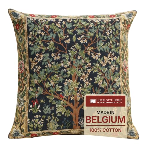 William Morris Blue Tree of Life III Tapestry Throw Pillow Cover 18 x 18 in - color: Blue Tree