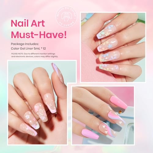 Beetles Pastel Gel Liner Nail Polish Set 12 Colors Sheer Pink - color: Unicorn